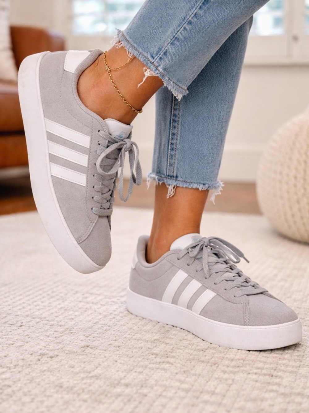 adidas Women’s Light Gray Suede Low-Top Sneakers